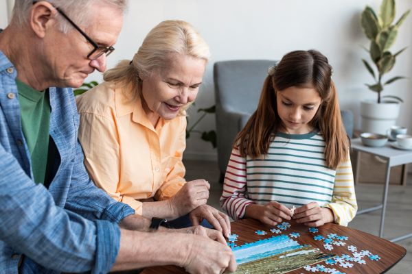 Family playing a board game